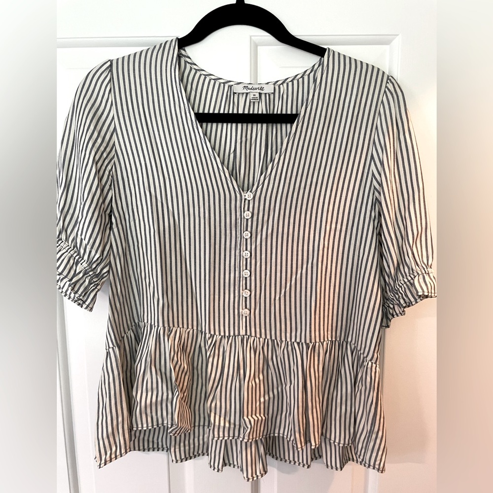 Madewell blue and white striped blouse